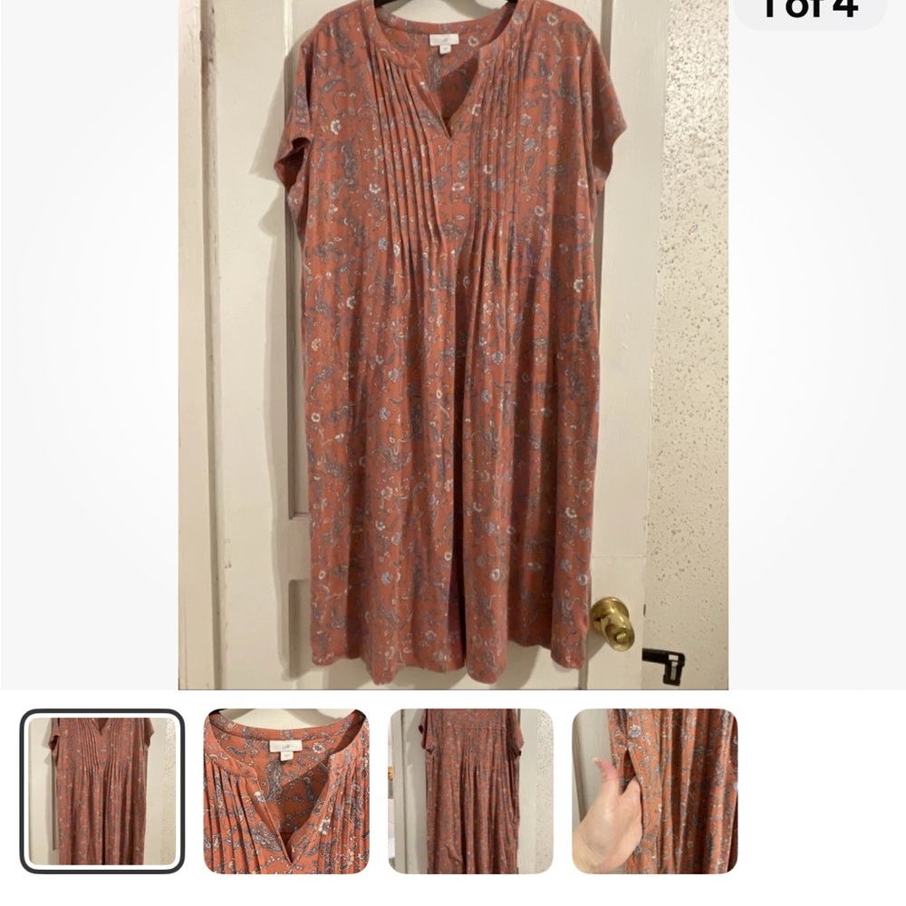 J. Jill Brown and Red Pleated Midi Sundress
